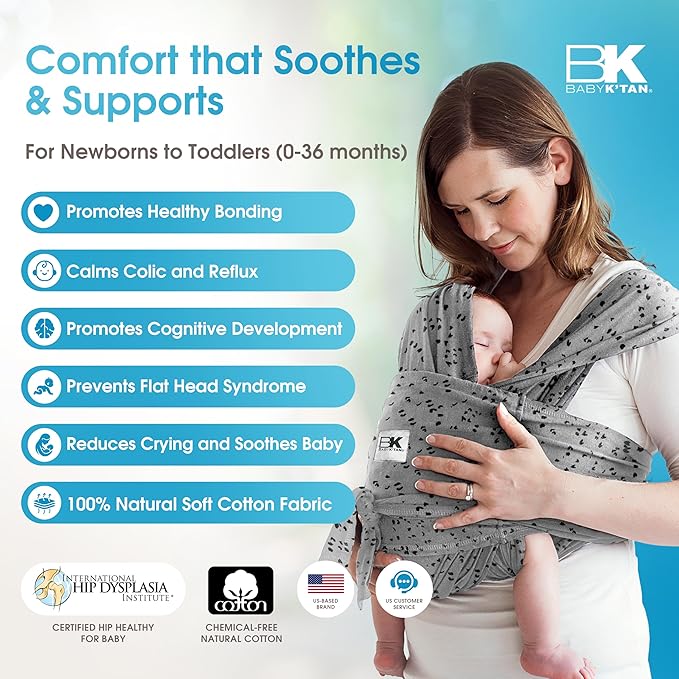 Baby K'tan Baby Wrap Carrier - Pre Wrapped and Simple as 1-2-3, Pillowy Soft, Slip On - Not Like Any Newborn Sling, No Rings, No Tying, No Buckles - Original Sweetheart Grey (Large)-CubbioJoy