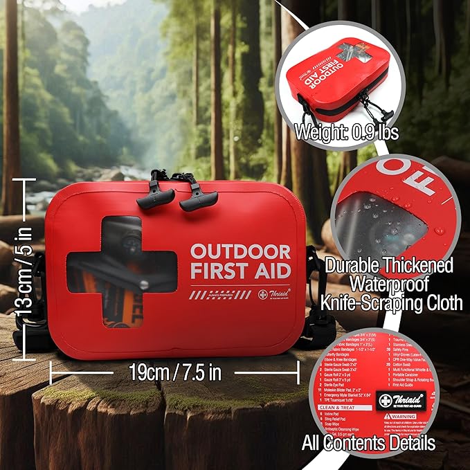 152 PCS Waterproof First Aid Kit, Portable Small Boat Dry Bag Bug Out Bags, Emergency Medical Kit Ideal for Boating, Camping, Fishing, Kayaking, Floating, Red-CubbioJoy