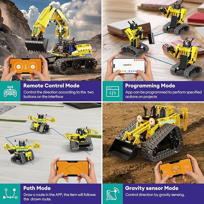 5 in 1 Building Toys STEM Robotics Kit, 430 PCS Blocks RC Robot Erector Sets, APP & Remote Control Excavator Science Kits for Kids Age 6 7 8 9 10 11 12-14, DIY Educational Gift for Boys & Girls-CubbioJoy