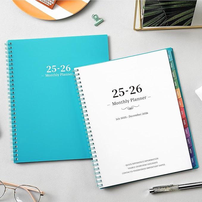 2026 Monthly Planner - JUL 2025 - DEC 2026, Academic Planner 2026, 18 Monthly Calendar with Colorful Tabs, Waterproof Cover (Blue, 8" x10", Notes)-CubbioJoy