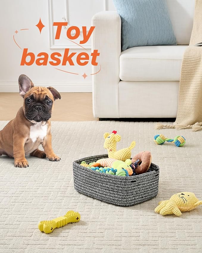 KALLAX Small Woven Basket, 12 x 8 x 4.5 Inches, Storage Basket for Organizing, Cute Small Rope Shelf Closet Cube Storage Bins Baskets for Shelves, Dog Toy Gift Baskets Empty, 3 Pack Mixed Black-CubbioJoy