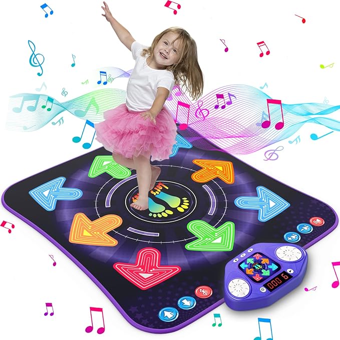 Dance Mat Toys for 3-12 Year Old Girls Boys, Dance Pad with Light Up 8-Buttons & Bluetooth, Music Dance Game with 7 Game Modes, Christmas Birthday Gifts for 3 4 5 6 7 8 9 10+ Year Old Girls Boys-CubbioJoy