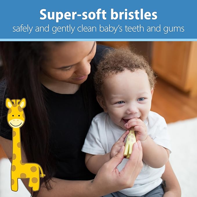 Dr. Brown's Infant-to-Toddler Training Toothbrush, Soft for Baby's First Teeth, Giraffe, 0-3 Years (Pack of 2)-CubbioJoy