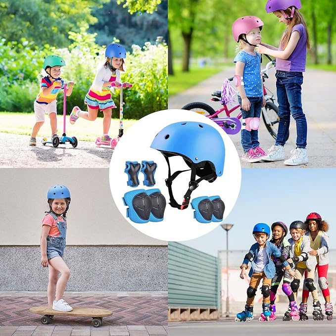 Kids Bike Helmet Set Adjustable for Children, Boys, Girls and Teenagers Aged 3-8 Years Includes Elbow, Knee, Wrist Guards Children's Helmet Protection Set for Bikes SkateboardsRollerskates-CubbioJoy