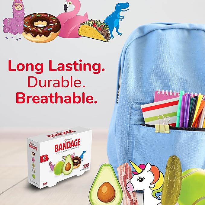 BioSwiss Bandages, Assorted Animal, Fun, and Food Shaped Self Adhesive Bandage, Latex Free Sterile Wound Care, 300 Count-CubbioJoy