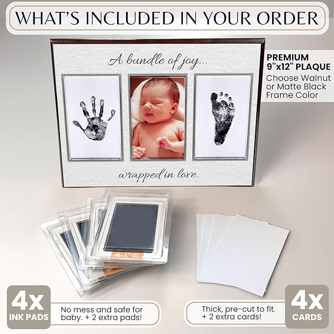Inkless Hand and Footprint Kit, Baby Keepsake Plaque & Baby Shower Gifts - Ideal as Mom To Be Gift, Nursery Picture Frames, Clean Touch Hand and Footprint Kit (Style 2 - Design 4)-CubbioJoy