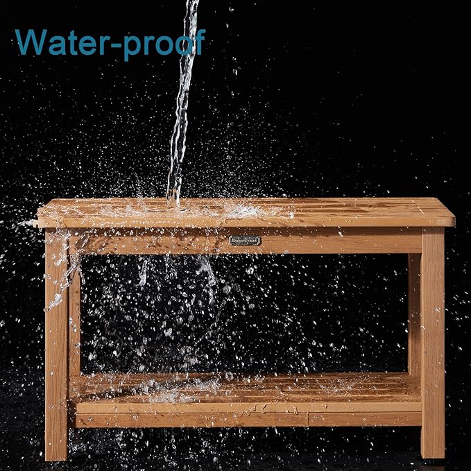 30'' Large Shower Bench Seat, Poly Lumber Bath Stool for Inside Shower Waterproof, HDPS Bathroom Chair for Shaving Legs with Adjustable Feet, Non-Slip & No Maintenance, Brown (30 x 13 Inches)-CubbioJoy