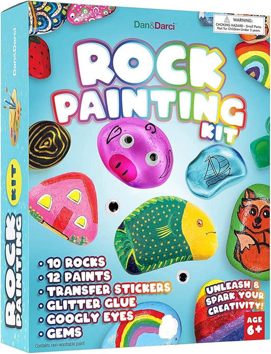 Dan&Darci Rock Painting Kit for Kids - Arts and Crafts for Girls & Boys Ages 6-12 - Craft Kits Art Set - Supplies for Rocks Paint - Best Tween Gift Ideas for Kid Activities Age 6 7 8 9 10 11-CubbioJoy