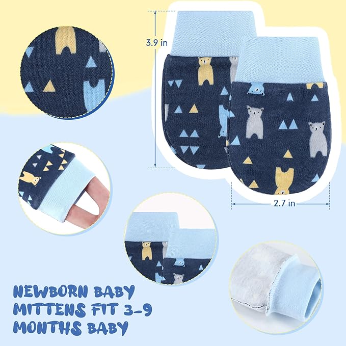 6 Pairs Newborn Baby Mittens No Scratch Gloves Infant Toddler Anti Scratch Essentials Unisex Cotton for 3-9 Months Girls Boys (Gray Series, Cool)-CubbioJoy