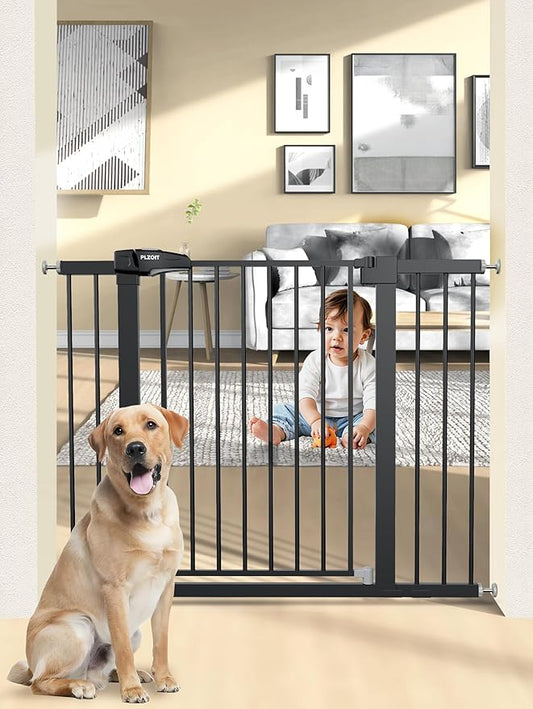 36.2" Extra Tall Baby Gate for Stairs, 29.5-46" Wide Dog Gate for Doorways, Walk Thru Auto Close Metal Child Gate for The House, Stairs and Doorways, Pet Gate Pressure Mounted Dog Gate Indoor (Black)-CubbioJoy
