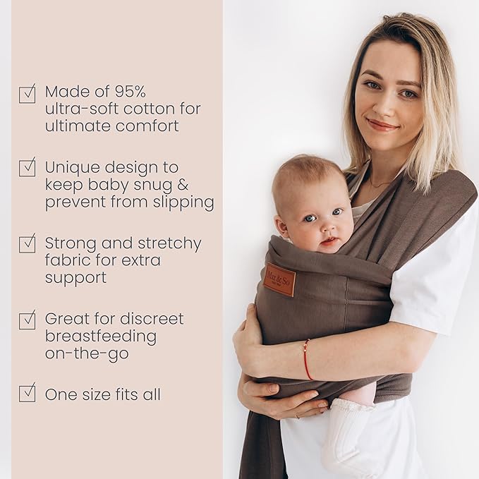 Baby Wrap Carrier - Premium Cotton Baby Carrier Wrap for Newborn to Toddler- Infant Carrier for Babies 8-35 lb - Baby Holder One Size Fits All with Front Pocket by Max&so-CubbioJoy