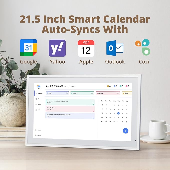 Dragon Touch 21.5 inch Digital Calendar Chore Chart – Interactive Touchscreen, Smart Family Planner, Hearth Display Desk Digital Calendar Seamless Scheduling-CubbioJoy
