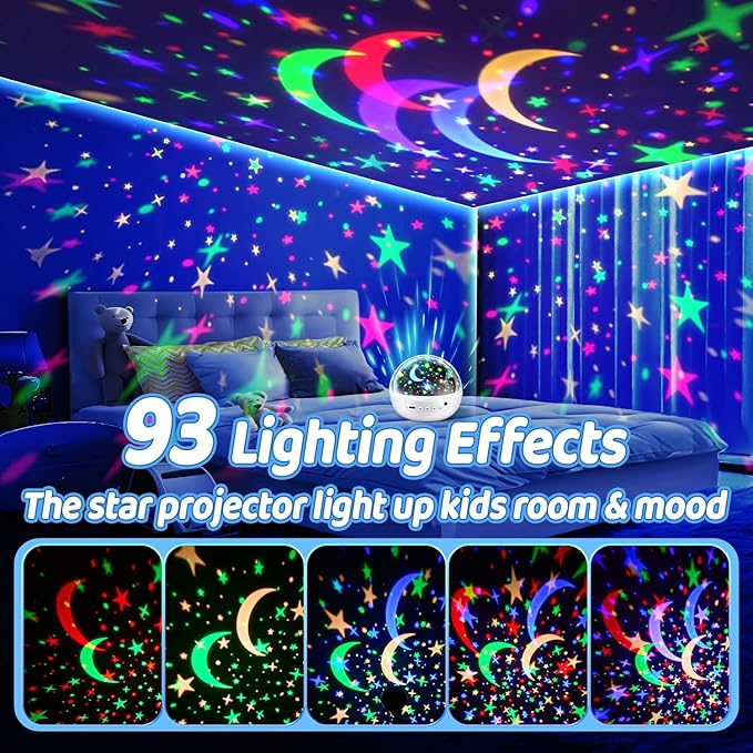 COOLNIGHT Star Projector for Kids, 93 Lighting+3 Films Star Lights for Room, Remote+Dimmable+360° Slient Light Projector for Bedroom, Fun Gifts for 1-4-6-14 Year Old Girl, Cool Toy for Boy (White)-CubbioJoy
