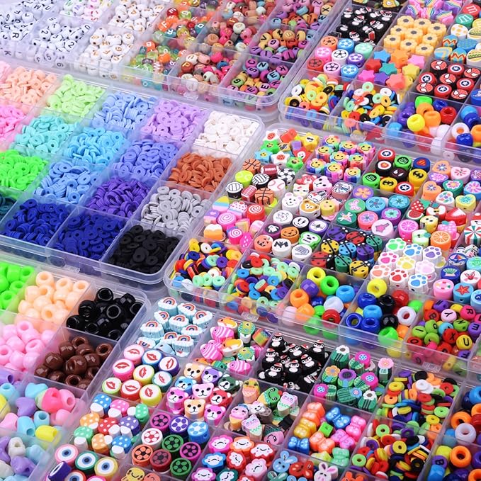 Christmas Gift Set,10000PCS Polymer Clay Beads Bracelet Making kit, Cute Fun Beads Fruit Flower Animal Cake Butterfly Heart Beads Charms for Jewelry Making DIY Accessories for Children Girls-CubbioJoy