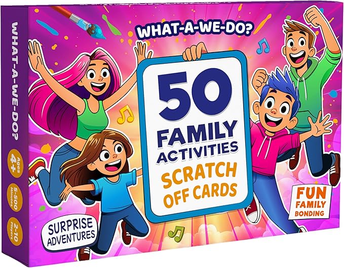 50 Family Activities - Adventure Scratch Off Cards - Family Date Night Ideas - Gift Basket Games for Kids and Adults - Surprise Book of Fun Challenge - Experience Gift for Kids-CubbioJoy