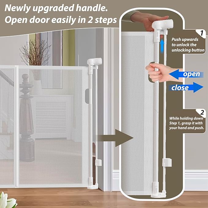 150" Extra Wide Retractable Baby Gates Dog Gate for Large Opening, 41" Extra Tall Mesh Pet Gate, Long Child Safety Gates with Fiberglass Rods for Stairways, Doorways, Hallways - Indoor/Outdoor Use-CubbioJoy