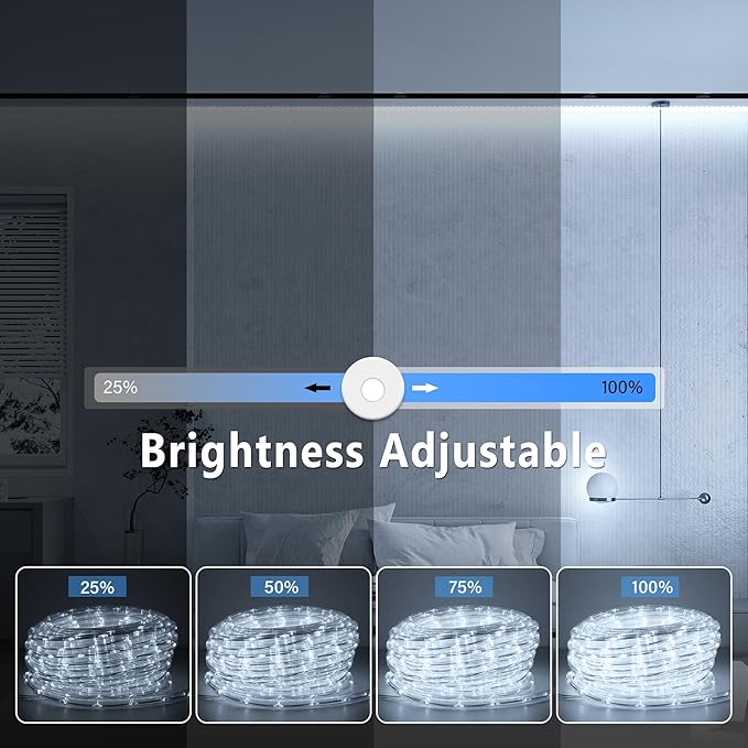 Connectable 66ft 800 LED Rope Lights Outdoor, Cool White Strip Lights Plug in, Outdoor String Lights Waterproof Decorative Lighting for Deck Patio Yard Garden Pathway Pool Camping Room Indoor Décor-CubbioJoy