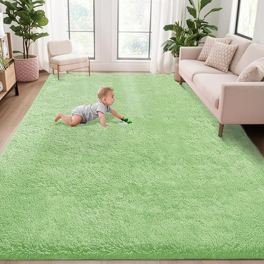 5x7 Area Rug for Living Room: Fluffy Shag Soft Washable Rugs Fuzzy Plush Indoor Carpet for Bedroom Nursery Playroom Dorm Kids Girls Boys Room (Sage Green, 5'x7')-CubbioJoy