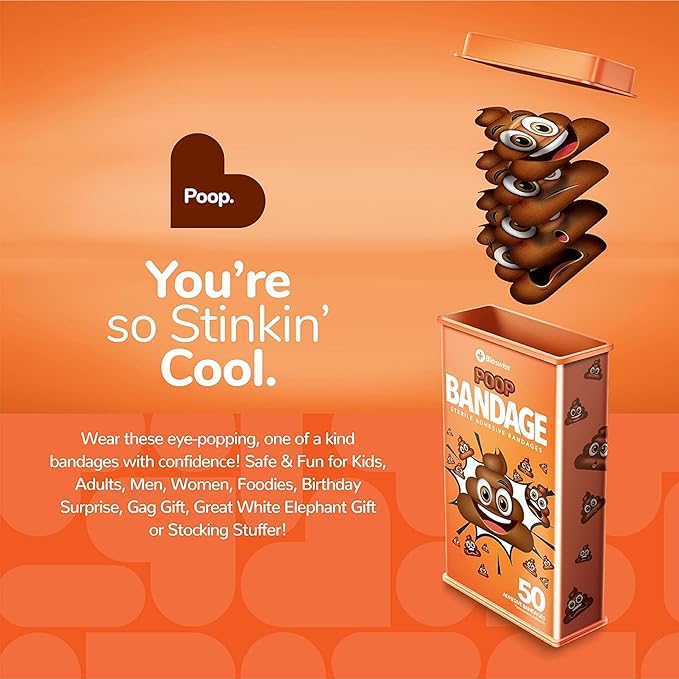 BioSwiss Bandages, Poop Shaped Self Adhesive Bandage, Latex Free Sterile Wound Care, Fun First Aid Kit Supplies for Kids, 50 Count-CubbioJoy