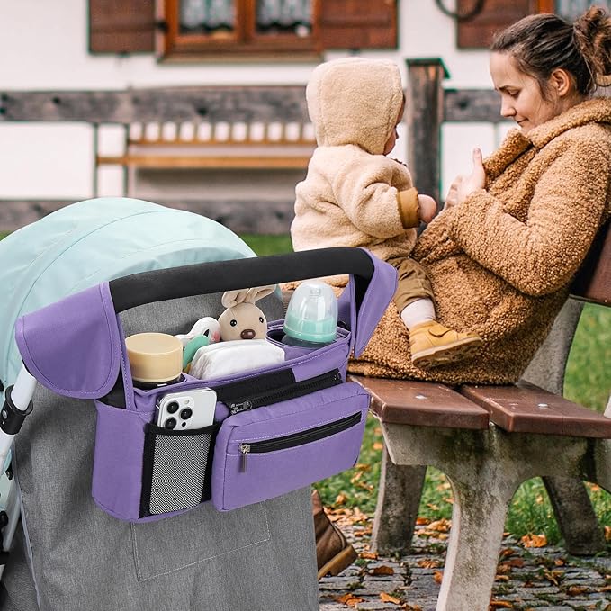 Accmor Universal Stroller Organizer with Insulated Cup Holder Detachable Phone Bag and Shoulder Strap,Stroller Bag Caddy Organizer Fits for Uppababy, Baby Jogger, Britax Strollers-CubbioJoy