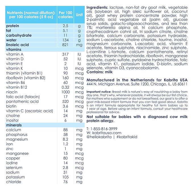Kabrita Goat Milk Infant Formula - Easy to Digest Baby Formula 0-12 Months - Contains Prebiotics, Iron, DHA, Non-GMO - Gentle on Sensitive Tummies - Formula Supporting Gut Health & Sleep - 28Oz-CubbioJoy