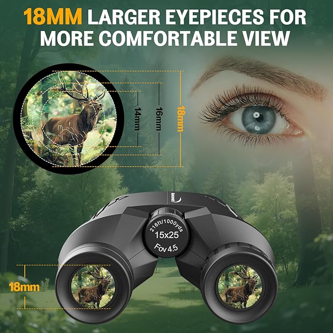 Aurosports 15x25 Compact Binoculars for Adult Kids - High Power Binoculars for Bird Watching - Easy Focus Small Binocular with Low Light Vision for Travel, Camping, Concert, Hiking-CubbioJoy