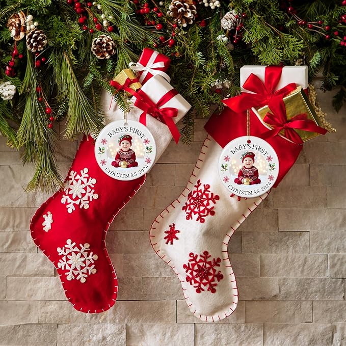 Baby's First Christmas Ornament 2025, Personalized Photo Ornaments for Christmas Tree, Custom Name Keepsake Ornament for Newborn, New Baby Gift, Xmas Tree Decoration-CubbioJoy