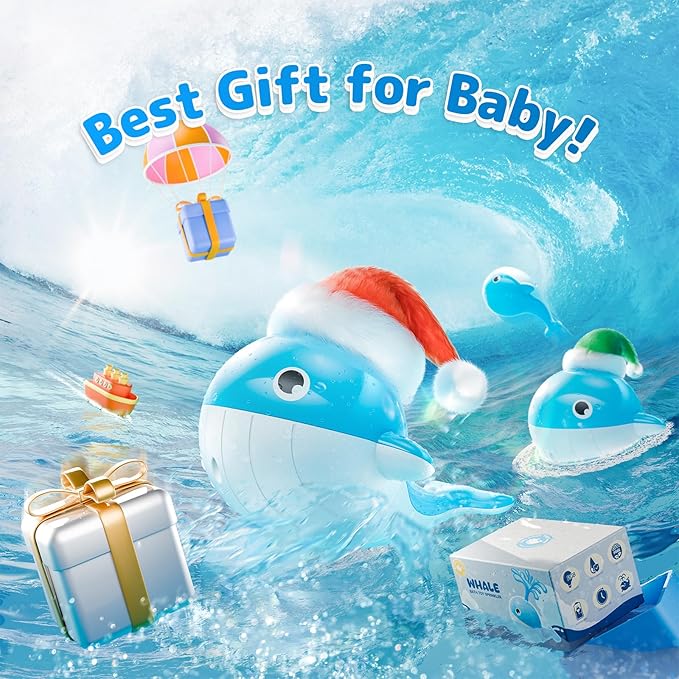 Baby Bath Toys for 6-12 Months, Rechargeable Bath Toys for Babies 6-18 Months, Whale Bath Toy Sprinkler for Toddlers 1-3 2-4, Light Up Bath Toy for Kids, Infant Bathtub Toys-CubbioJoy