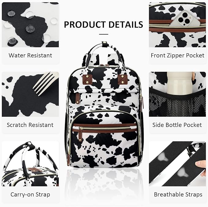 Diaper Bag Backpack for Women with Changing Pad, Baby Bag with Insulated Pockets Multifunctional Diaper Bags For Baby Girl Boy Waterproof Baby Bags For Boys Girls Maternity Bag Cow Print-CubbioJoy