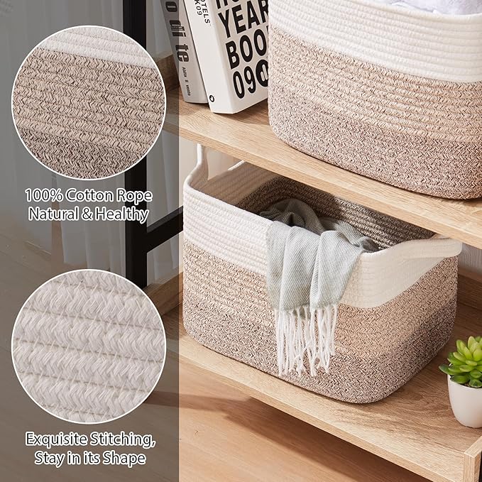 Storage Baskets for Organizing, Woven Baskets for Shelves, Rectangle Decorative Organizer for Storage Clothes, Toy, Books, Towels Nursery Bins 3 Pack (Gradient Yellow)-CubbioJoy