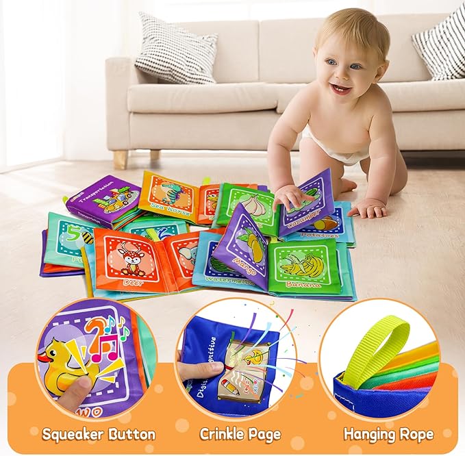 Dr.Rapeti Soft Cloth Books Baby Books Bath Books 6-Pack for Baby Infant Toddler Kids Crinkle Squeaky Washable Chewable Non-Toxic Early Educational Giftable-CubbioJoy