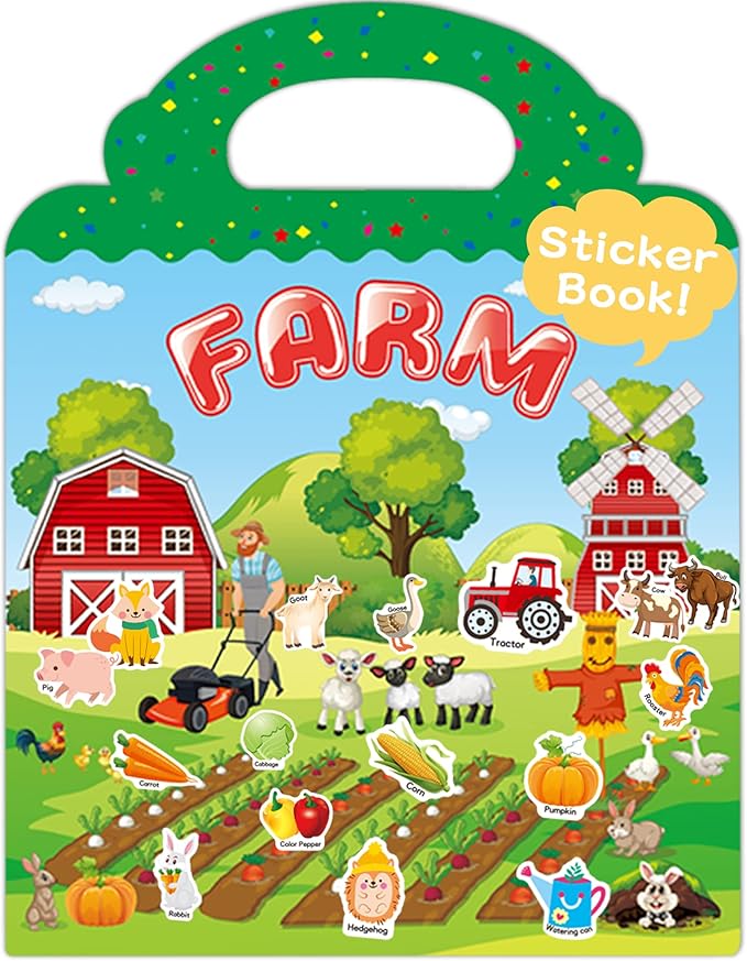Benresive Reusable Sticker Book for Toddlers 2-4 Years, Fun Travel Stickers for Kids, Waterproof Sticker Books for Toddlers 1-3, Crafts Activities for Todddlers 1-3 2-4 3-5 - Farm-CubbioJoy
