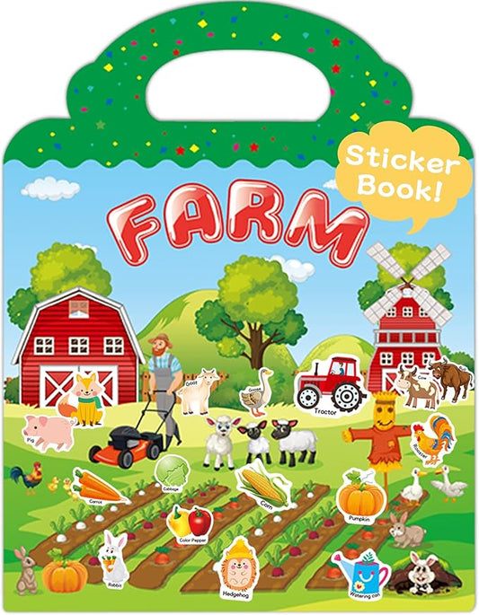 Benresive Reusable Sticker Book for Toddlers 2-4 Years, Fun Travel Stickers for Kids, Waterproof Sticker Books for Toddlers 1-3, Crafts Activities for Todddlers 1-3 2-4 3-5 - Farm-CubbioJoy
