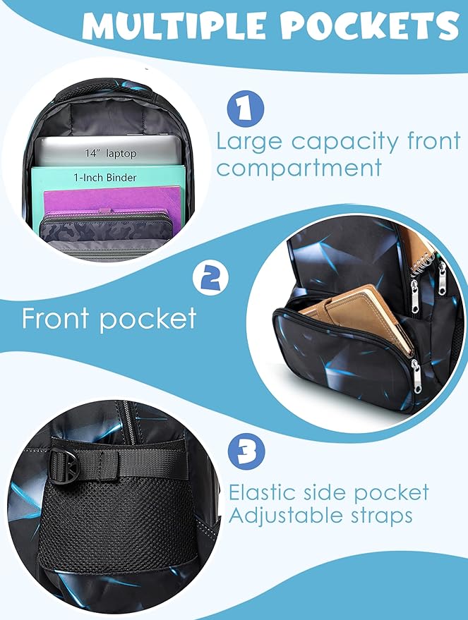 BLUEFAIRY Kids Backpack for Boys Elementary Primary Middle School Bags for Childs Book Bags Bookbags Lightweight Padded Straps Back to School Mochilas para Niños 17" Black/Blue-CubbioJoy