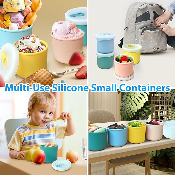 8.5 OZ Silicone Food Storage Containers, Baby Food Storage Jars with Airtight Lids and Snack Cup Lid, Freezer, Microwave and Dishwasher Safe, Reusable Snack Containers for Kids, Infant, Toddler, 4 Pcs-CubbioJoy