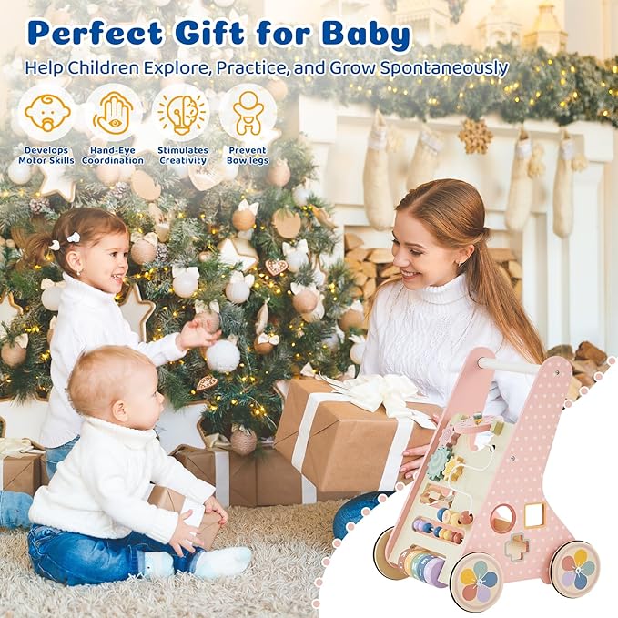Baby Push Walker for Baby Boy 6-12 Months, Wooden Baby Walker Push Toy, Learning to Walk, Baby Walkers for Girls, Montessori Walker Toy with Wheels-CubbioJoy