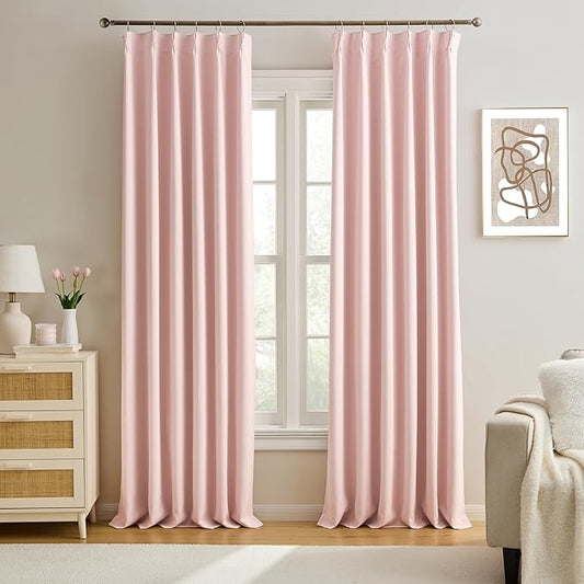 KEQIAOSUOCAI Pinch Pleated Curtains 120 Inches Long, Energy Saving Window Treatment Privacy Drapery for Living Room, Vertical Track System Elegant Hook Panels(Baby Pink, 2 Pieces, W40 x L120)-CubbioJoy