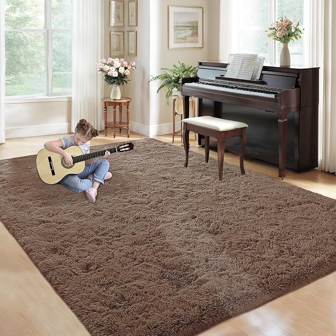 5x7 Area Rug for Living Room: Fluffy Shag Soft Washable Rugs Fuzzy Plush Indoor Carpet for Bedroom Nursery Playroom Dorm Kids Girls Boys Room (Coffee, 5'x7')-CubbioJoy