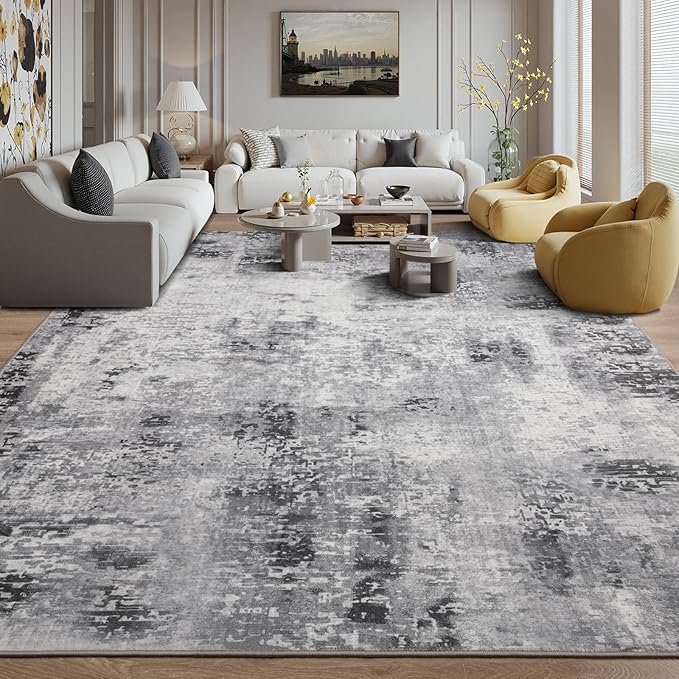 Kelarea Living Room Rug 8x10 Grey Rug Machine Washable Large Area Rugs, Non Slip Abstract Vintage Indoor Carpet for Bedroom, Nursery, Classroom, Dining Room, Home Office-CubbioJoy