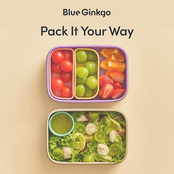 BLUE GINKGO Silicone Lunch Box Set – Durable Heavy-Duty Silicone Bento Box, Microwave, Freezer, Dishwasher Safe – Airtight, BPA Free (Made in Korea, Grey)-CubbioJoy