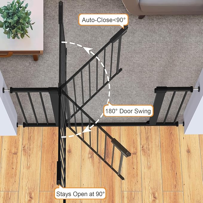 Cumbor 2 Pack 29.7-46" Baby Gate for Stairs, Mom's Choice Awards Winner-Auto Close Dog Gate for doorways, Easy Install Pressure Mounted Pet Gates indoor, Easy Walk Thru Wide Safety Gate for Dog, Black-CubbioJoy