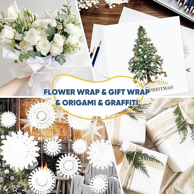 Art Paper Roll for Crafts, Drawing & Painting, 17.75"x1200" (100') White Gift Wrapping Craft Kraft Bulletin Board Poster Banner Coloring Paper, Kids Art Supplies, Wedding Floral Supplies 80GSM 55LB-CubbioJoy