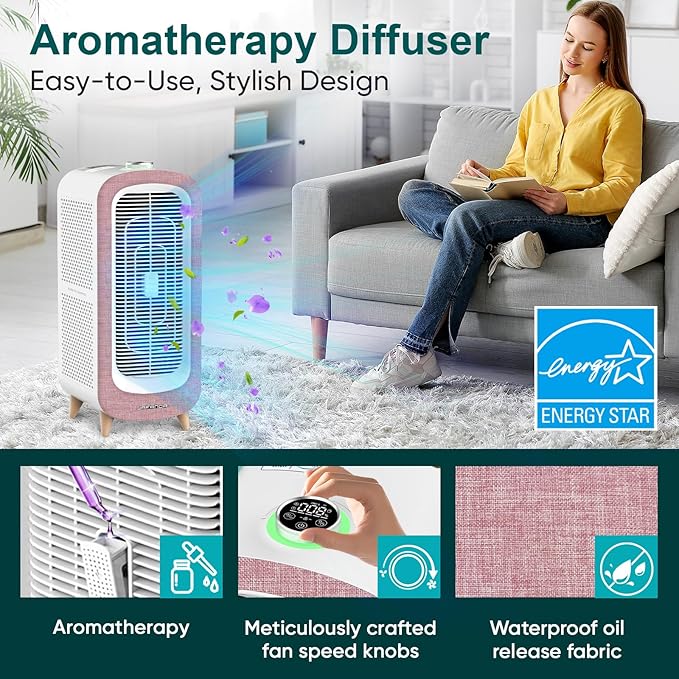 Jafända Large Room Air Purifier for Home up to 2105ft², Quiet Air Cleaner for Bedroom, 4×Ture Activated Carbon Air Filter Removes Pet Dander/Hair/Odor Allergies Dust Smoke Pollen-CubbioJoy