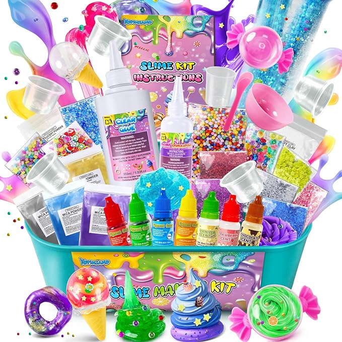 DIY Slime Kit for Girls, Galaxy & Glow in The Dark Slime Making Kit for Kids 6-12, Glimmer Crunchy, Butter & Cloud Slime Kit with Add-ins, Foam Balls, Charms, Glitters, Gift Toys for Boys Girls-CubbioJoy