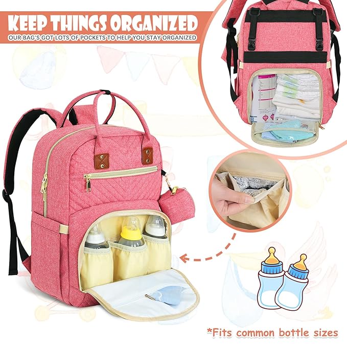 Baby Diaper Bag Backpack, Travel Diaper Bags for Babys Girl Boy Large Capacity Baby Bag Backpack for Women Pink-CubbioJoy