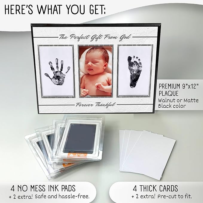 Baby Hand and Footprint Kit with Photo & Birth Details, Inkless Hand and Footprint Kit, Newborn Keepsake Plaque, Baby Shower Gifts (STYLE 2 (Baby Shower) (Gift From God))-CubbioJoy