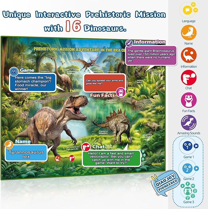 Bilingual Interactive for Kids Talking Dinosaur Space Poster for Kids Learning and Educational Toys,Talking Educational Dinosaur Toy for Ages 3 to 12 Years Old,Space Theme Wall Decor for Preschool-CubbioJoy
