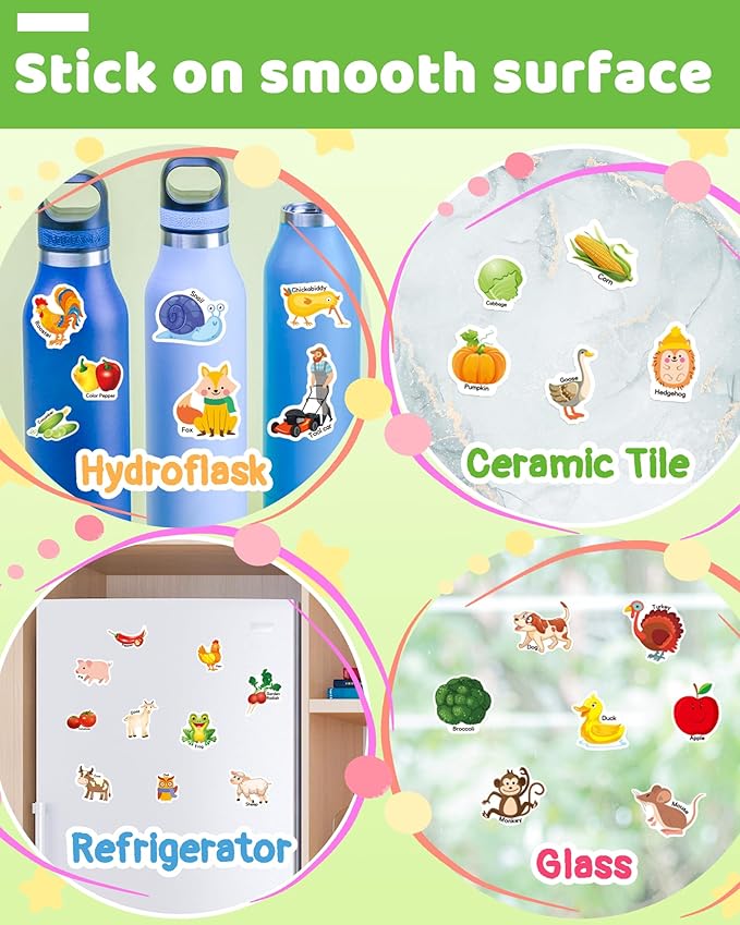 Benresive Reusable Sticker Book for Toddlers 2-4 Years, Fun Travel Stickers for Kids, Waterproof Sticker Books for Toddlers 1-3, Crafts Activities for Todddlers 1-3 2-4 3-5 - Farm-CubbioJoy