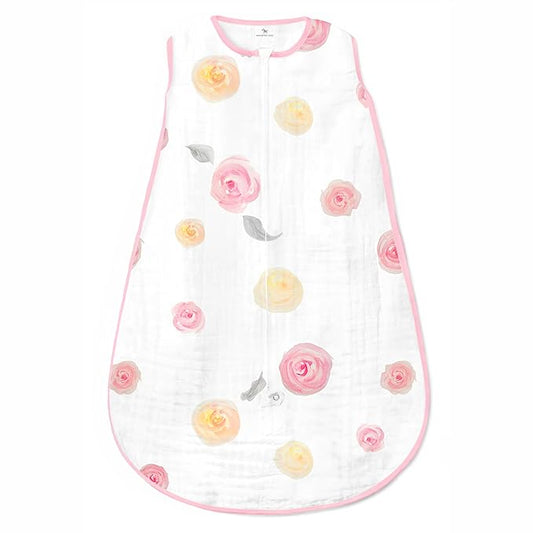 Amazing Baby Muslin Sleeping Sack, Watercolor Roses, Pink, Large, Wearable Blanket with 2-way Zipper (12-18 Months, fits up to 35 inches)-CubbioJoy