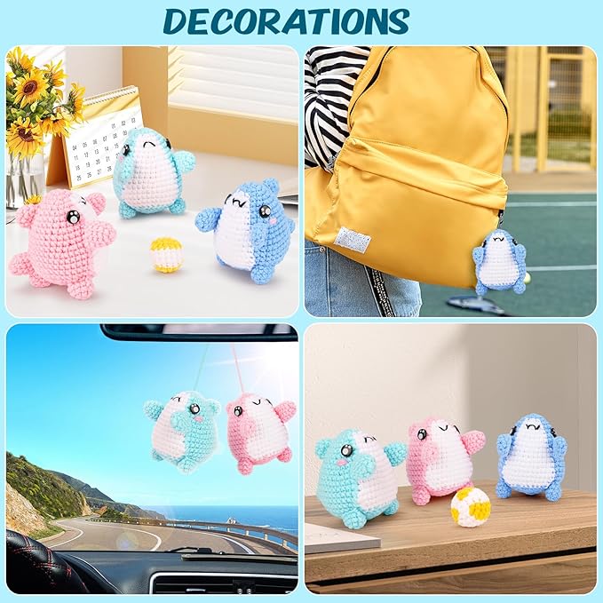 Crochet Kit for Beginners -3 PCS Sharks with a Ball Crochet Kit with Step-by-Step Video Tutorials, Beginner Crochet Kits for Adults Kids, Crochet Animal Kit, Shark Beach Party Crocheting Set-CubbioJoy